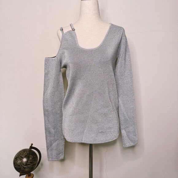 JW Anderson Womens Top Cut Out Long Sleeve Silver Strappy Size Medium - Picture 1 of 16